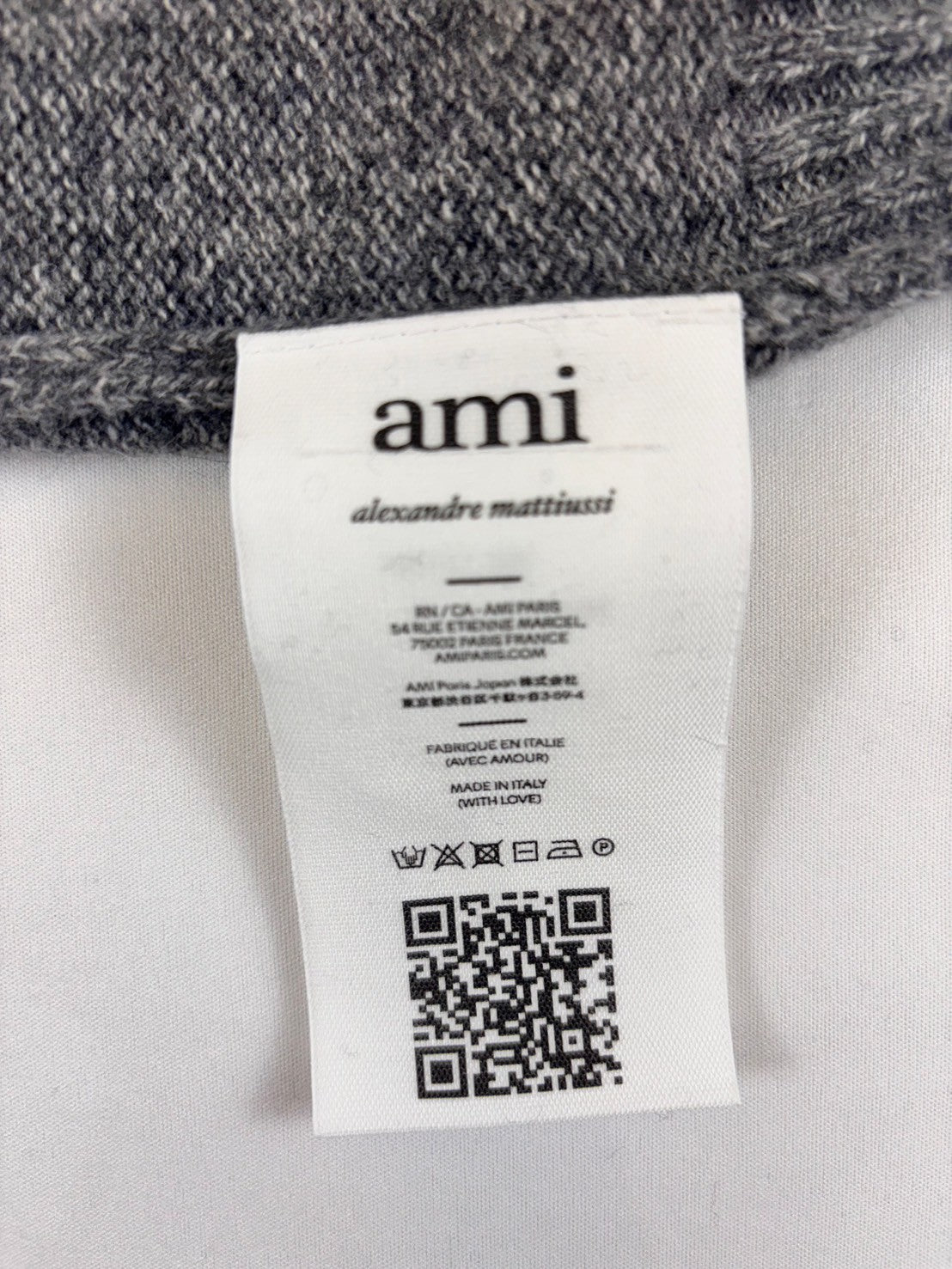 AMI PARIS Crew Neck Hartlogo Kashmir Wool Knit Sweater  Size S Gray