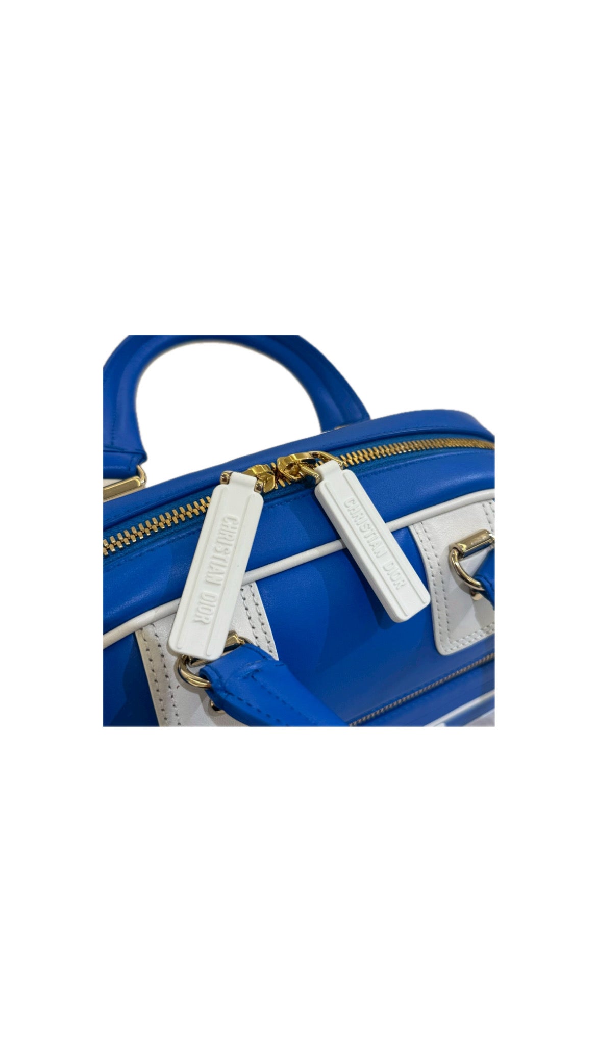 ChristianDior VIBE Small Bowling Bag in Calfskin Blue and White