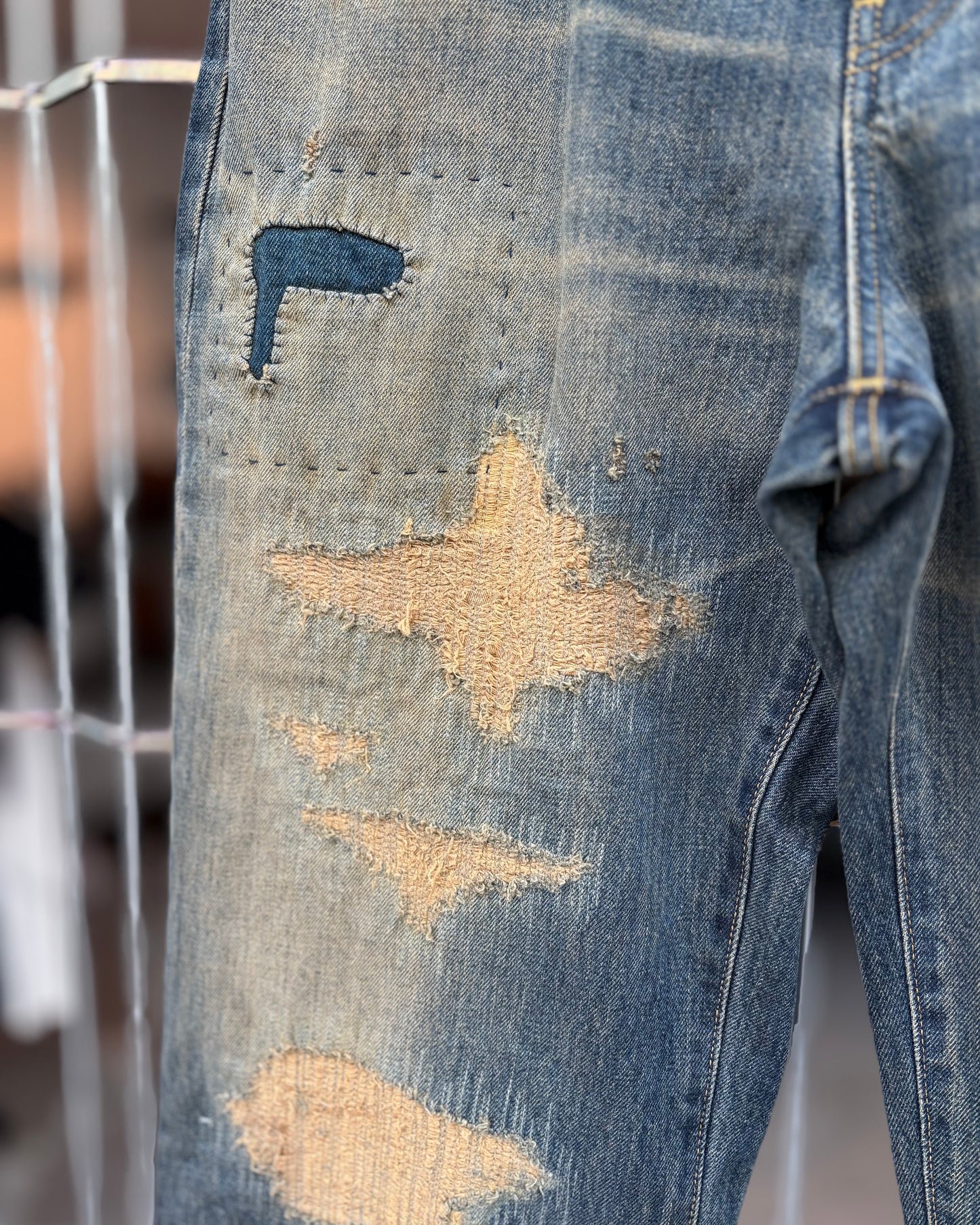 KAMIYA BORO Bootcut Wide denim pants