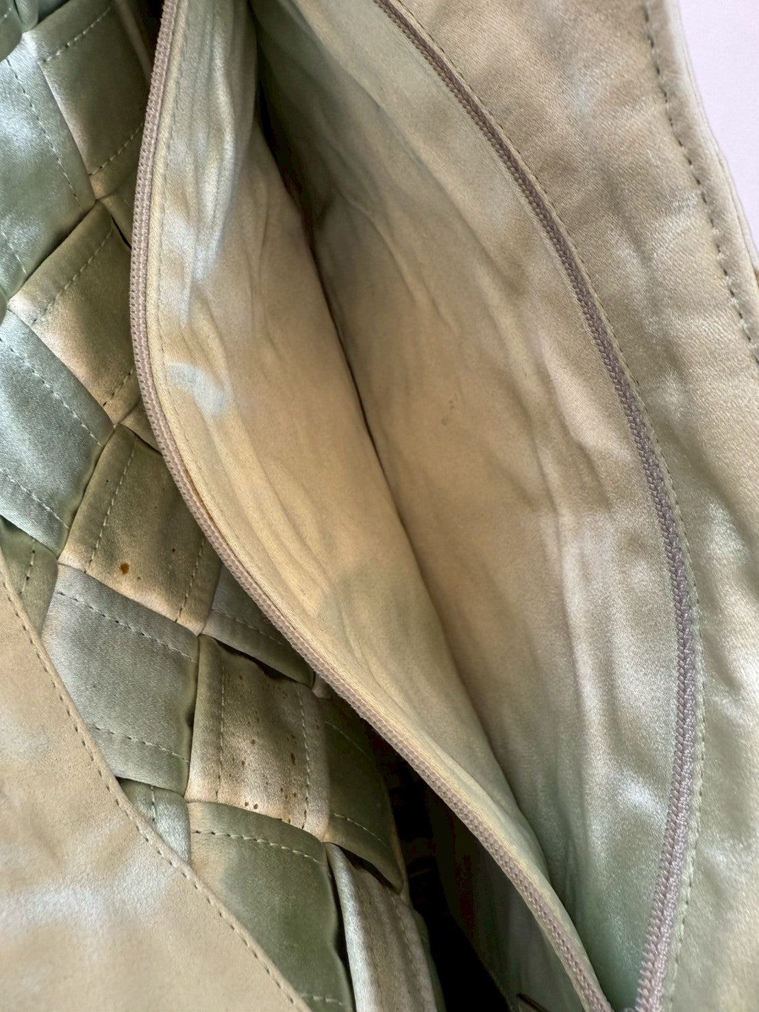 CHANEL Denim Satin Mesh Shoulder Bag 2way Light Green W37cm