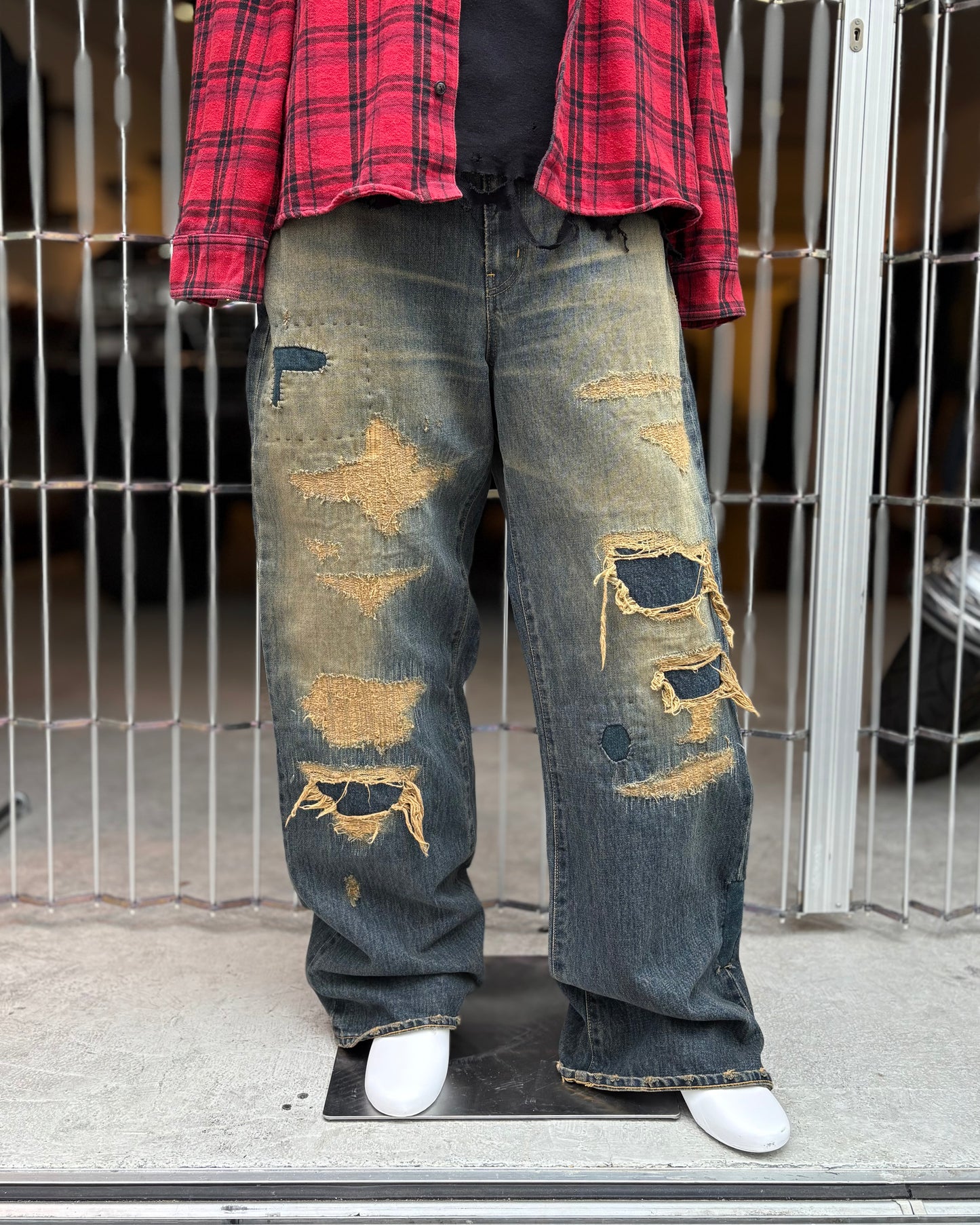 KAMIYA BORO Bootcut Wide denim pants