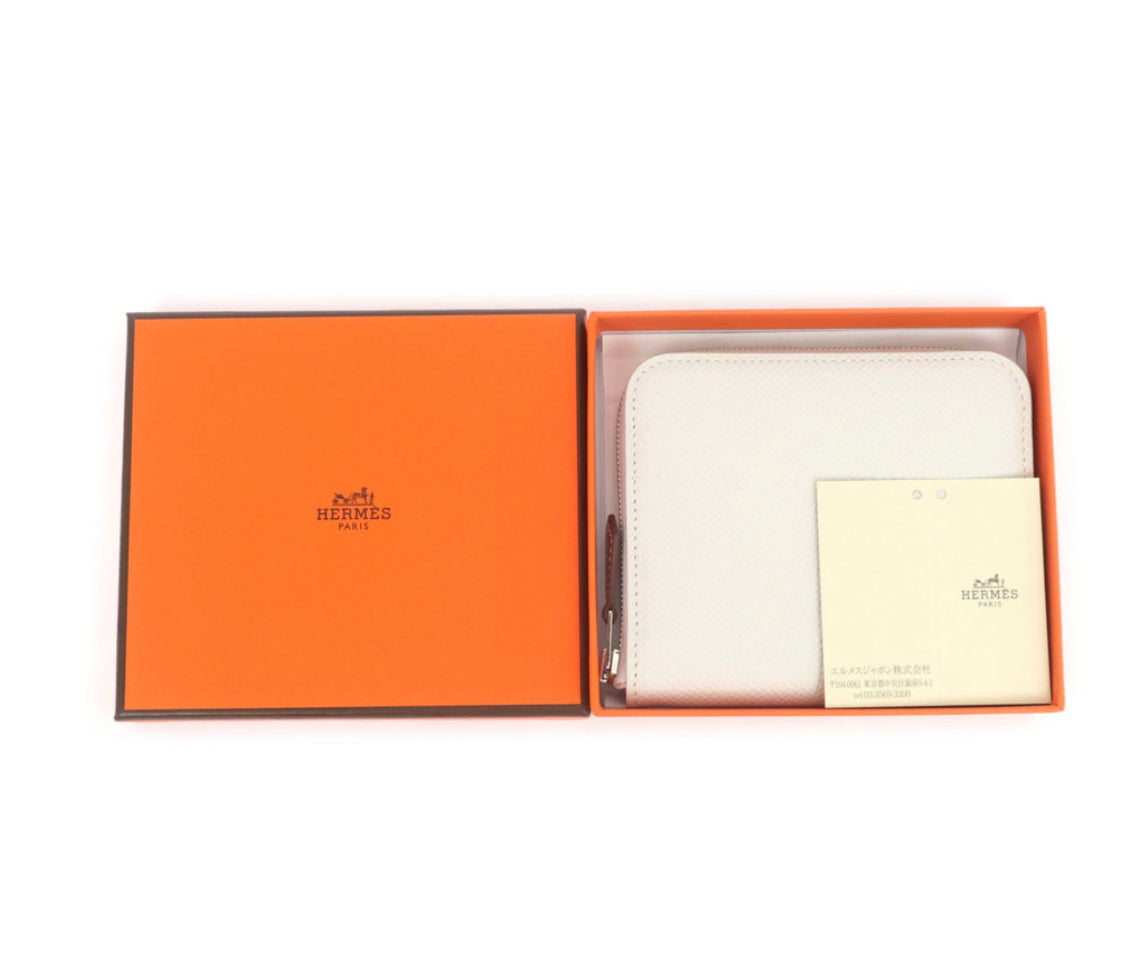 Hermès Azap Silk-In Compact Epson Grizzly Gray Ruby Silver Hardware B Stamp Round Zipper