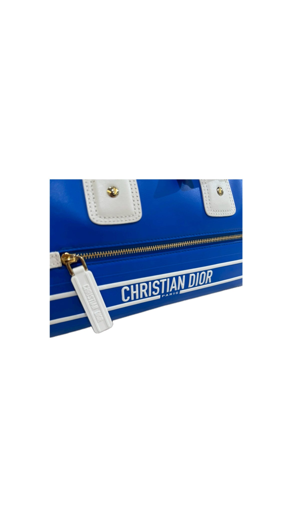 ChristianDior VIBE Small Bowling Bag in Calfskin Blue and White