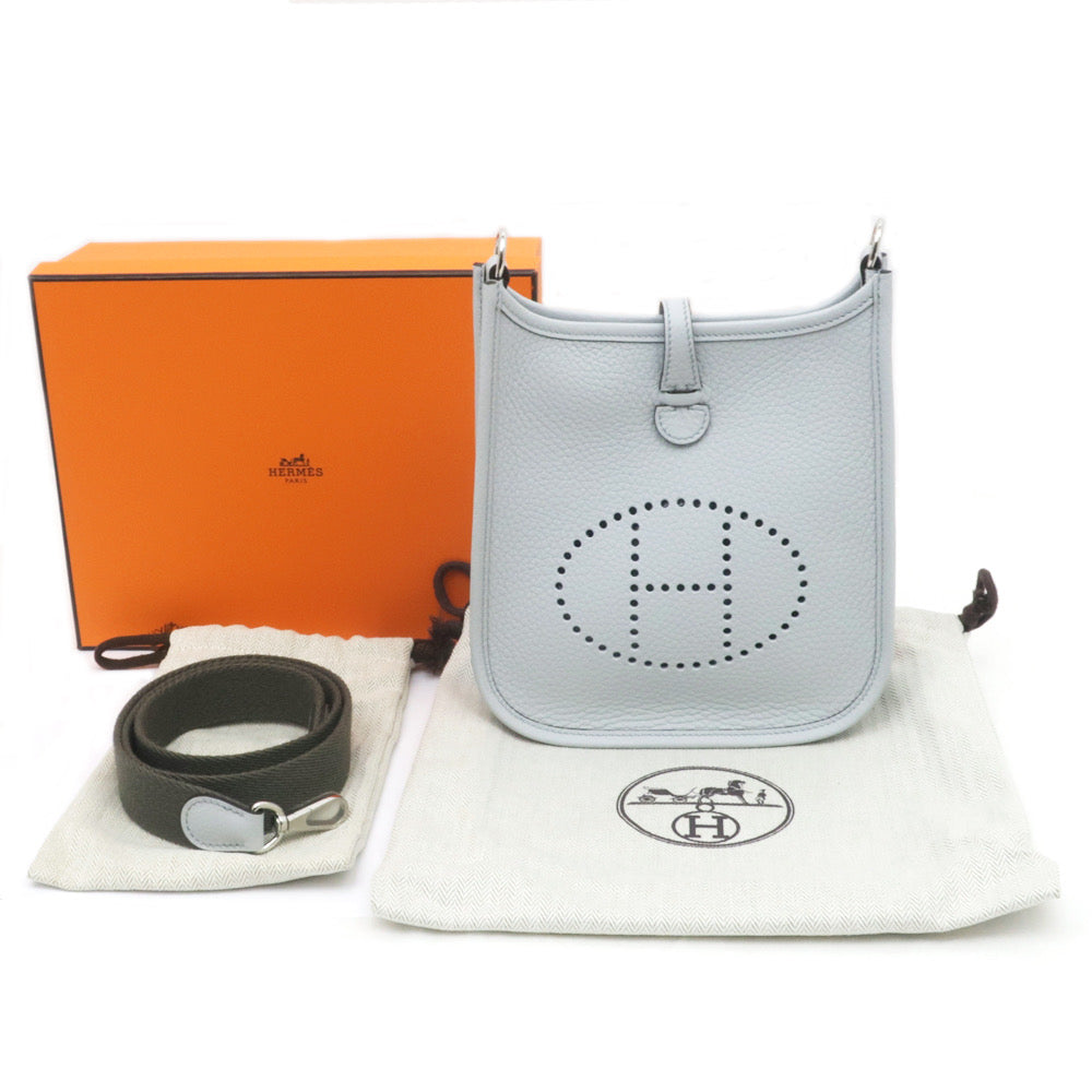 HERMES Evelyne TPM 16 Amazon Blue Pearl Silver Hardware Blue Gray Trench Clemence W Stamp