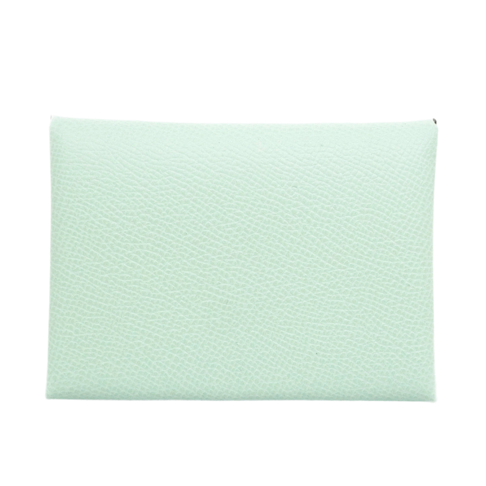 HERMES Calvi Duo Vert Peppermint with Silver Hardware Coin Case with Card Holder, Coin Pocket, Epson Leather, W Stamp