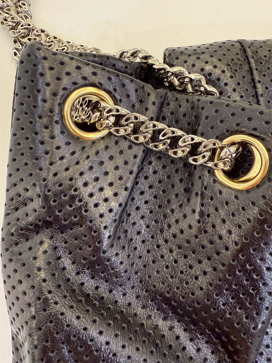 CHANEL 2.55 Chain Shoulder Tote Punched Leather No. 12 Black