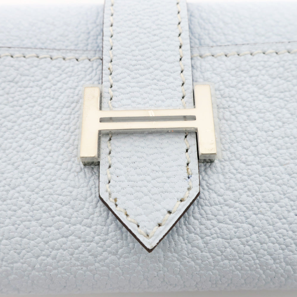 HERMES Béarn Key Case 4 Compartment Chevre Blue Brume Silver Hardware U Stamp